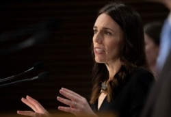 PM Selandia Baru, Jacinda Ardern dalam konferensi pers di Wellington, 11 Mei 2020.