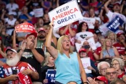 Supporters cheer as U.S. President Donald Trump holds a "Make America Great Again" campaign rally in Cincinnati, Aug. 1, 2019.