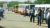 Vehicles stretch to horizon at Ukrainian checkpoint not far from rebel-held Donetsk. (Daniel Schearf/VOA News)