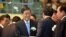 South Korean Prime Minister Kim Hwang-Sik (C) shakes hands with guests during a launch ceremony in Sejong City, south of Seoul, July 2, 2012.