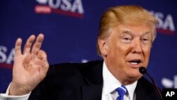 President Donald Trump speaks during a roundtable discussion on tax policy Thursday, April 5, 2018, in White Sulphur Springs, W.Va. 