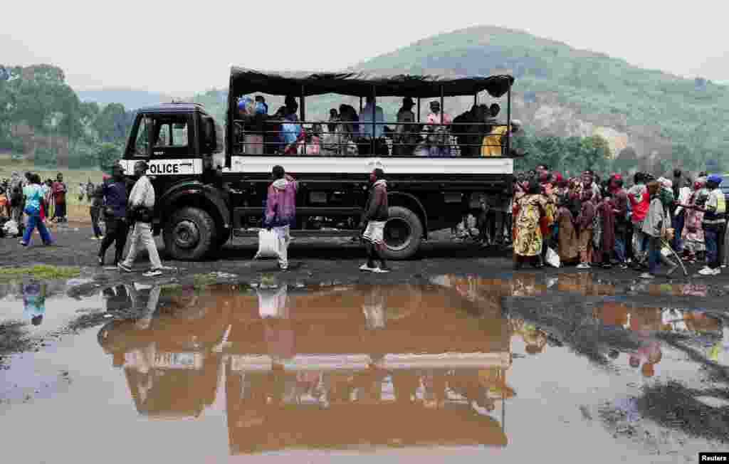 Congolese civilians who fled from Goma, arrive at a reception center in Rugerero near Gisenyi, in Rubavu district, Rwanda, Jan. 28, 2025.