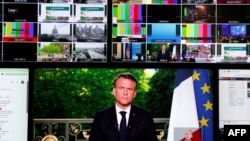 Президент Франции Эммануэль Макрон выступает с телеобращением к стране. 9 июня 2024 г. 