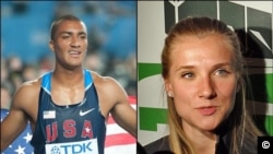 Ðôi vận động viên sắp thành hôn với nhau -- Ashton Eaton (trái), người Mỹ, và Brianne Theisen, người Canada, sẽ đi tranh tài Olympic London dưới hai màu cờ tổ quốc khác nhau, và đều mang hy vọng mang về huy chương cao nhất.