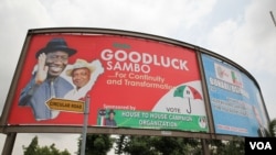 A billboard in support of then-incumbent Nigerian president Goodluck Jonathan is pictured on March 25 in Abuja, Nigeria. (Chris Stein for VOA News)