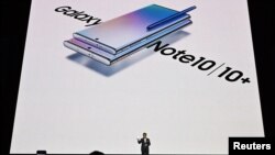 Samsung Electronics President and CEO Dong Jin Koh speaks during the launch event of the Galaxy Note 10 at the Barclays Center in Brooklyn, N.Y., Aug. 7, 2019.