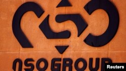 FILE - The logo of Israeli cyber firm NSO Group is seen at one of its branches in the Arava Desert, southern Israel, July 22, 2021.