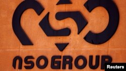 FILE - The logo of Israeli cyber firm NSO Group is seen at one of its branches in the Arava Desert, southern Israel, July 22, 2021.