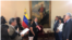 La presidenta de la controvertida Asamblea Nacional Constituyente de Venezuela, Delcy Rodríguez, toma juramento a cuatro gobernadores de oposición elegidos en las cuestionadas elecciones regionales del pasado 15 de octubre de 2017.