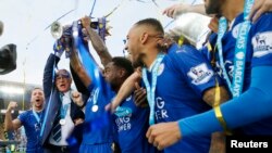 Leicester City célèbre son sacre, à Barclays Premier League, stade King Power, 5 juillet 2016