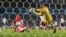 France's goalkeeper Hugo Lloris saves his goal during the international friendly soccer match between Russia and France at the Saint Petersburg stadium in St.Petersburg, Russia, March 27, 2018. 