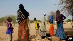 FILE - Chadians who fled the Lake Chad shore village of N'Gouboua stand in their makeshift camp 20 kms (14 miles) from N'Gouboua, Chad, March 5, 2015. 