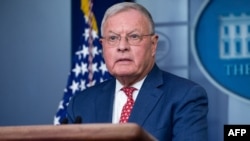 FILE - Keith Kellogg, then-national security adviser to the U.S. vice president, speaks during a press briefing at the White House, Sept. 22, 2020.