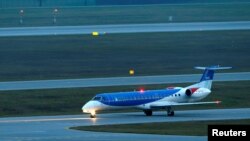 FILE - A British Midland Regional Embraer ERJ-145EP aircraft is seen at the international airport in Munich, Germany, Jan. 9, 2018.
