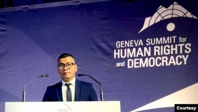 Nhà hoạt động Nguyễn Văn Tráng phát biểu tại Geneva Summit, 18/2/2025. Photo: Nguyen Van Trang.