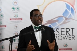 FILE - African Development president Akinwumi Adesina gives a press conference in Ouagadougou, Sept. 13, 2019.