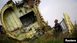 Một nhà điều tra Malaysia tại nơi máy bay bị bắn hạ năm 2014. 