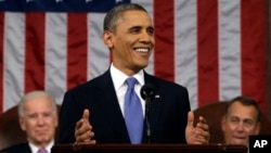 President Barack Obama, flanked by Vice President John Biden and House Speaker John Boehner delivers his State of the Union speech Feb. 12, 2013