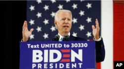 Democratic presidential candidate former Vice President Joe Biden speaks at Alexis Dupont High School in Wilmington, Del., on June 30, 2020. 