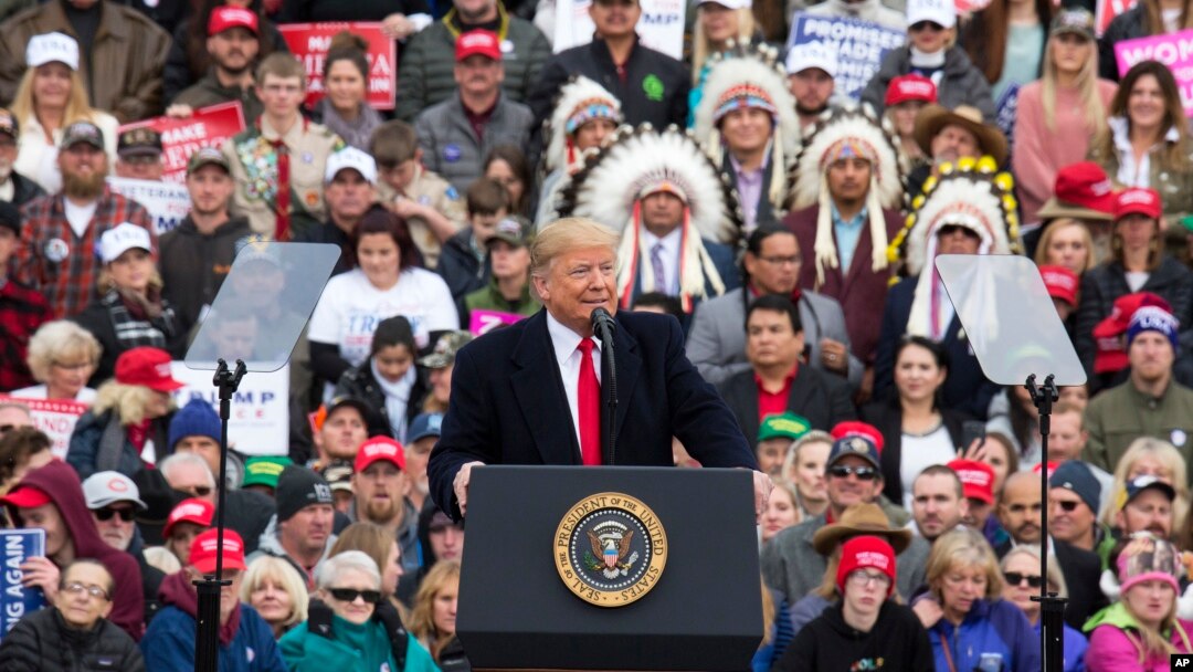 President Donald Trump speaks during a campaign rally at Bozeman Yellowstone International Airport, Nov. 3, 2018, in Belgrade, Montana. 