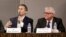 FILE - In this Nov. 3, 2015, photo, Missouri Republican gubernatorial candidates, former Navy SEAL Eric Greitens, left, and Lt. Gov. Peter Kinder participate in a forum in Jefferson City, Missouri.