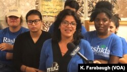 Rashida Tlaib is seen at her campaign headquarters in Detroit, Michigan, Aug.7, 2018,. 