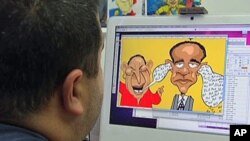 Cartoonist Eduardo Sanabria and one of his creations