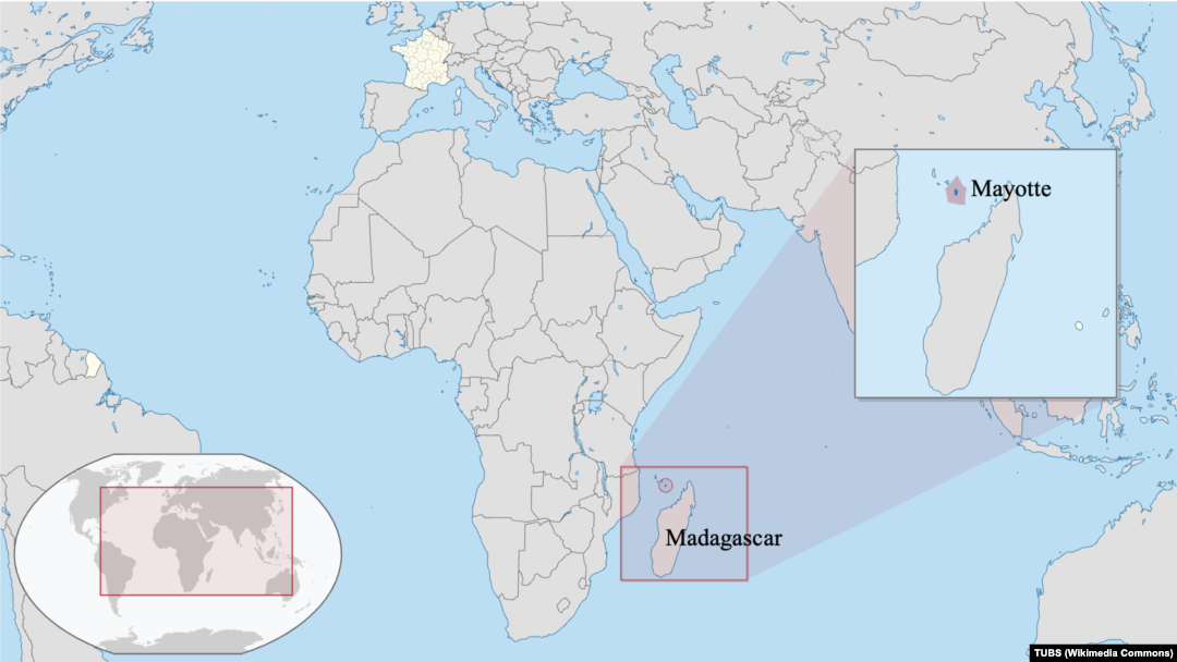 Map of Madagascar and the French island of Mayotte