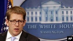 U.S. White House Press Secretary Jay Carney in the briefing room in Washington, January 18, 2012