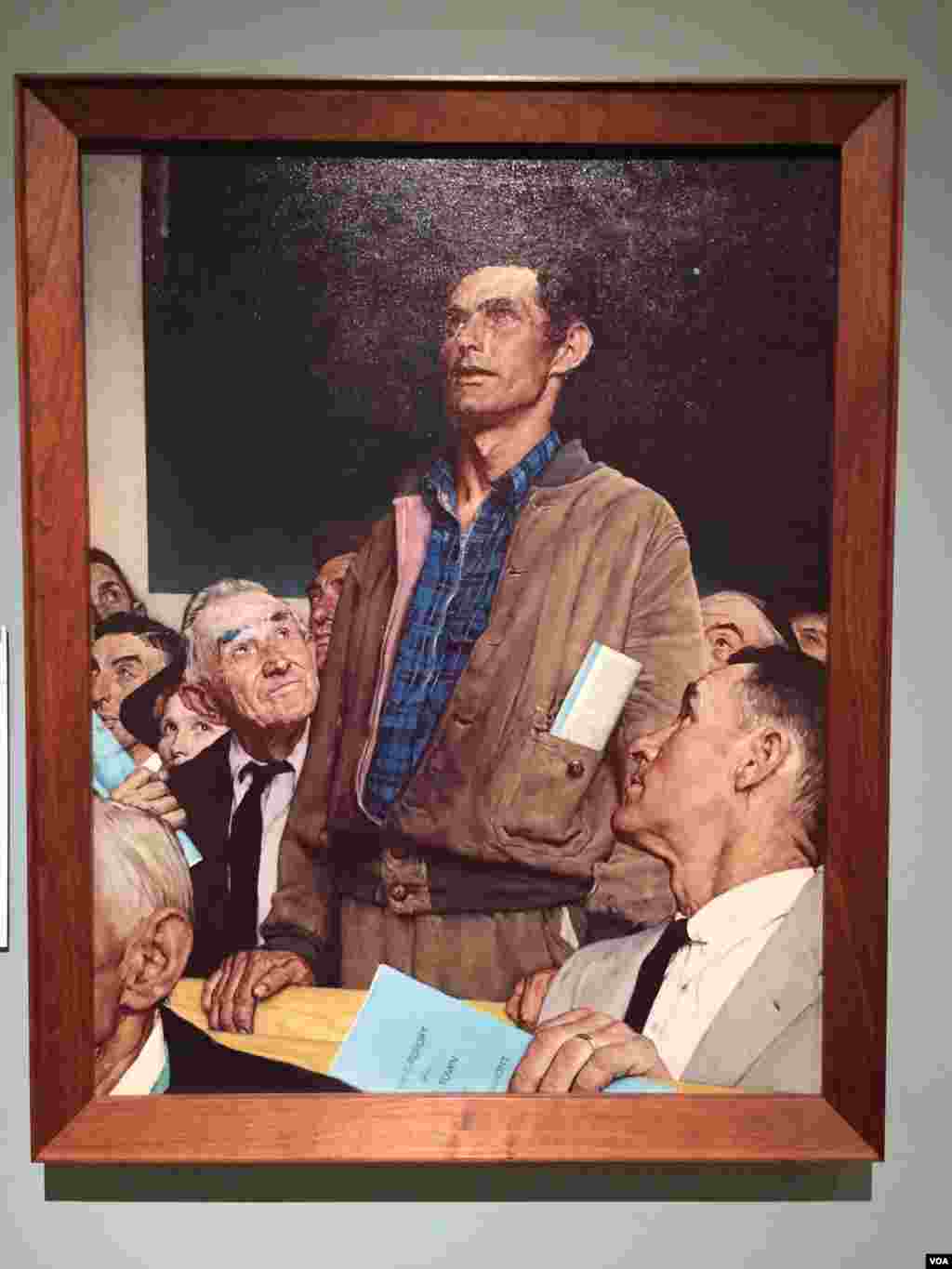 Rockwell's Freedom of Speech painting was inspired by a lone dissenter's passionate remarks at a Vermont town meeting. (J.Taboh/VOA)