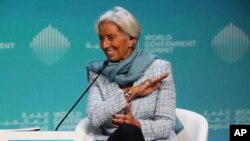 International Monetary Fund Managing Director Christine Lagarde speaks at the World Government Summit in Dubai, United Arab Emirates, Feb. 10, 2019. 