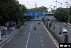 A deserted road is seen on the eve of the G20 summit in New Delhi