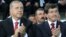 Turkish president-elect Tayyip Erdogan (L) and incoming prime minister Ahmet Davutoglu applaud during the Extraordinary Congress of the ruling AK Party (AKP) in Ankara, Aug. 27, 2014. 