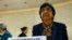 U.N. High Commissioner for Human Rights Navi Pillay arrives for the 21st Special Session of the Human Rights Council on the human rights situation in the Palestinian Territories at the United Nations Office in Geneva, July 23, 2014. 