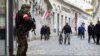 A military police officer stands guard near the scene of a terrorist attack in Vienna, Austria, Nov. 4, 2020. 