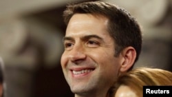 FILE - Arkansas' Tom Cotton, shown after being sworn in as a senator last month, calls the U.S. military effort in Afghanistan “the heart of U.S. national security strategy.” 