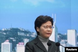 Hong Kong Chief Executive Carrie Lam attends a news conference in Hong Kong