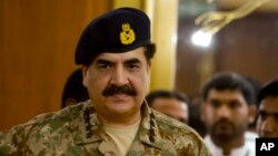 FILE - Pakistan's Army Chief General Raheel Sharif. General Sharif said Thursday Pakistan wants good relations with all its neighbors, but no one should mistake its collective resolve to defend itself.