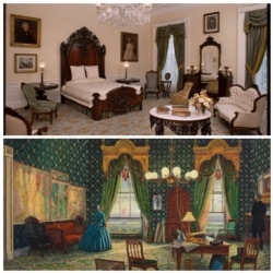 White House guests and staff have reported seeing apparitions in the Lincoln Bedroom, which President Abraham Lincoln used as an office. (Top photo courtesy White House Historical Association; painting courtesy Peter Waddell for the WHHA)
