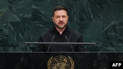 Президент України Володимир Зеленський під час виступу на Генасамблеї ООН, Нью-Йорк, 23 вересня 2026. AFP