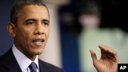 President Barack Obama speaks about the the budget and the partial government shutdown, Oct. 8, 2013, in the Brady Press Room of the White House in Washington.