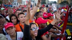 2015年12月3日委内瑞拉政府支持者在竞选集会结束时欢呼。