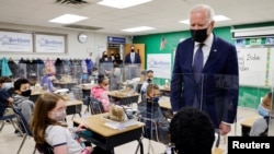 U.S. President Joe Biden visits Yorktown Elementary School in Yorktown, Virginia, May 3, 2021. 