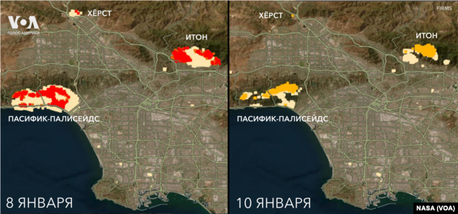 Более темные зоны в местах пожаров на карте означают сравнительно новые очаги возгорания.