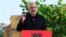 Albania's Prime Minister Edi Rama speaks to his supporters during a rally in Tirana, Albania, April 27, 2021.