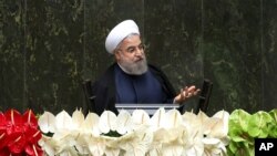 Iranian President Hassan Rouhani speaks during the inauguration of the new parliament, in Tehran, Iran, May 28, 2016.