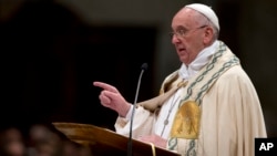 Pope Francis celebrates a New Year's Eve vespers Mass in St. Peter's Basilica at the Vatican, Dec. 31, 2014.