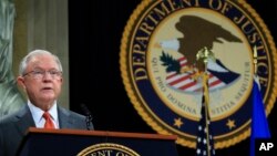 Attorney General Jeff Sessions speaks during a Religious Liberty Summit at the Department of Justice, July 30, 2018. 
