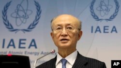 FILE - Director General of the International Atomic Energy Agency, IAEA, Yukiya Amano of Japan, addresses the media during a news conference in Vienna, Austria, Nov. 22, 2018.