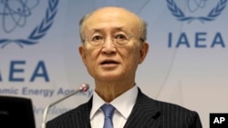 FILE - Director General of the International Atomic Energy Agency, IAEA, Yukiya Amano of Japan, addresses the media during a news conference in Vienna, Austria, Nov. 22, 2018.